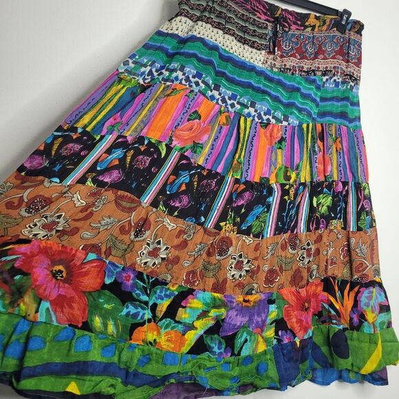 Vintage 90s bright mix match print full pull on Art To Wear midi skirt one size - Picture 3 of 9